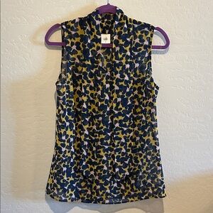 CAbi Women's Top in Blue and Yellow Pattern